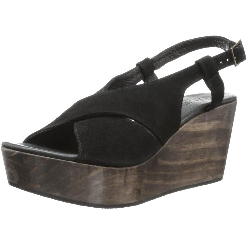 Cordani Josie Black Suede Leather Wedge Platform Sandals